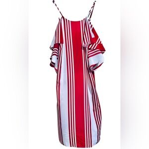 Banana Republic Red and White Striped Cold-Shoulder Dress